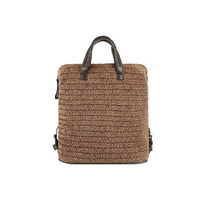 Preview: SEABREEZE BACKPACK COFFEE – nachhaltiger Rucksack aus Natur-Raffiabast und Leder